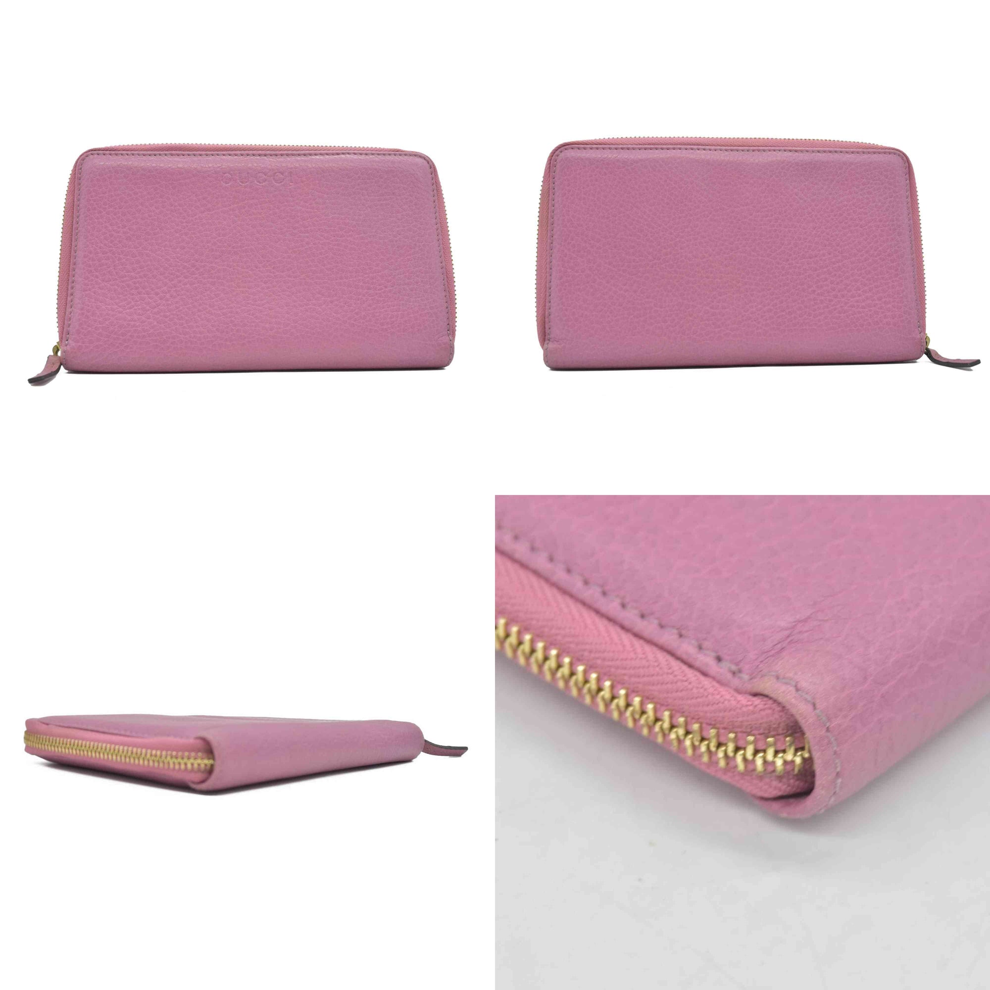 $550 Gucci Dollar Calfskin GG Marmont Zip Around Wallet Perfect Pink