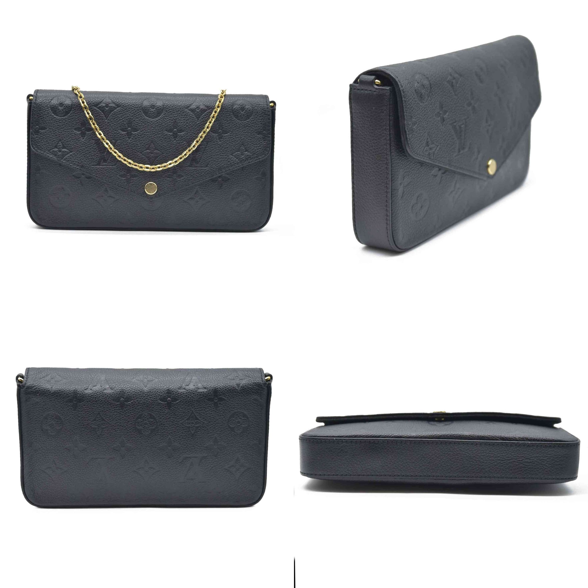 $1720 AUCTION Louis Vuitton  Empreinte Pochette Felicie Chain Wallet Black RFID New Model