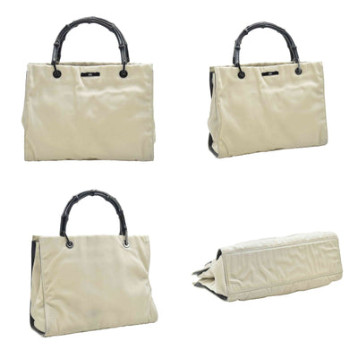 $850 CONSIGNMENT Gucci Bamboo Shoulder Bag Beige Nylon
