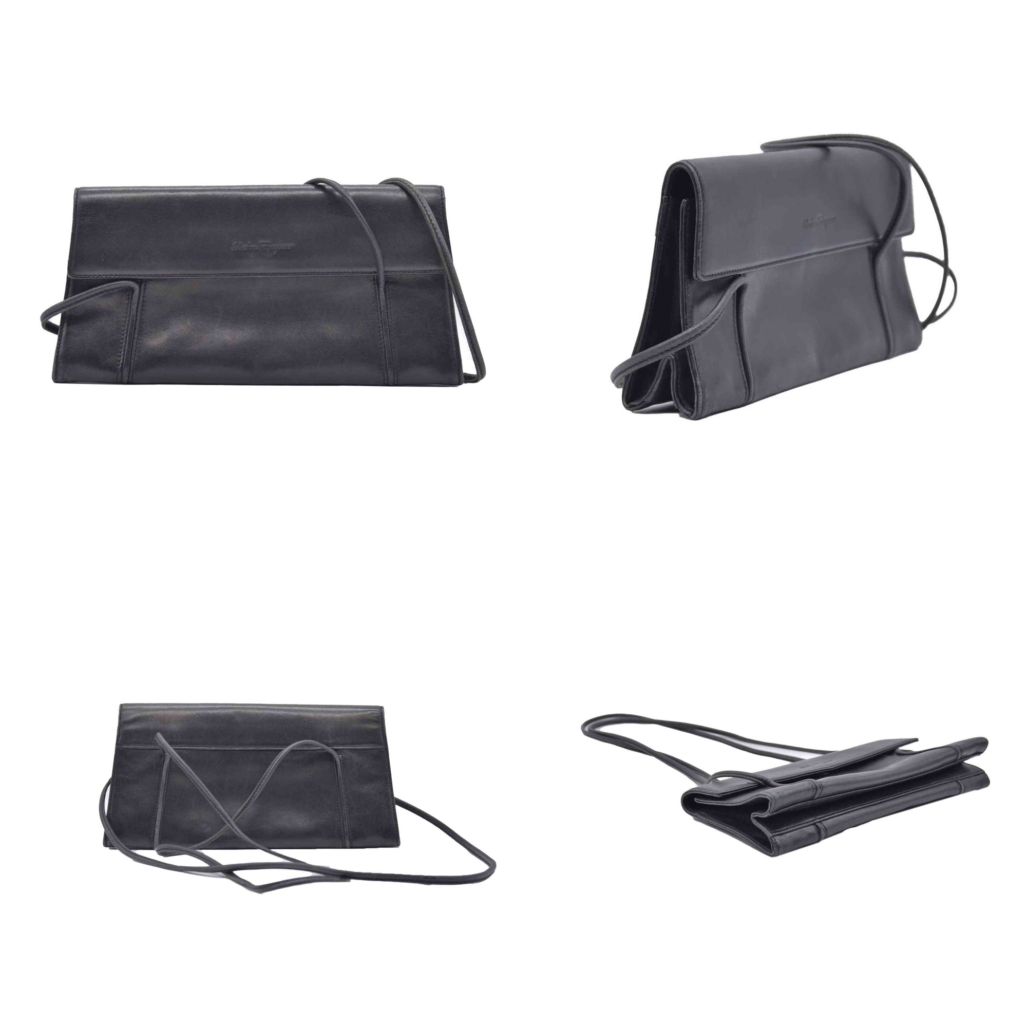 $850 SALVATORE FERRAGAMO Smooth Calfskin Logo Flap Crossbody Bag Black CONSIGNMENT 10021196