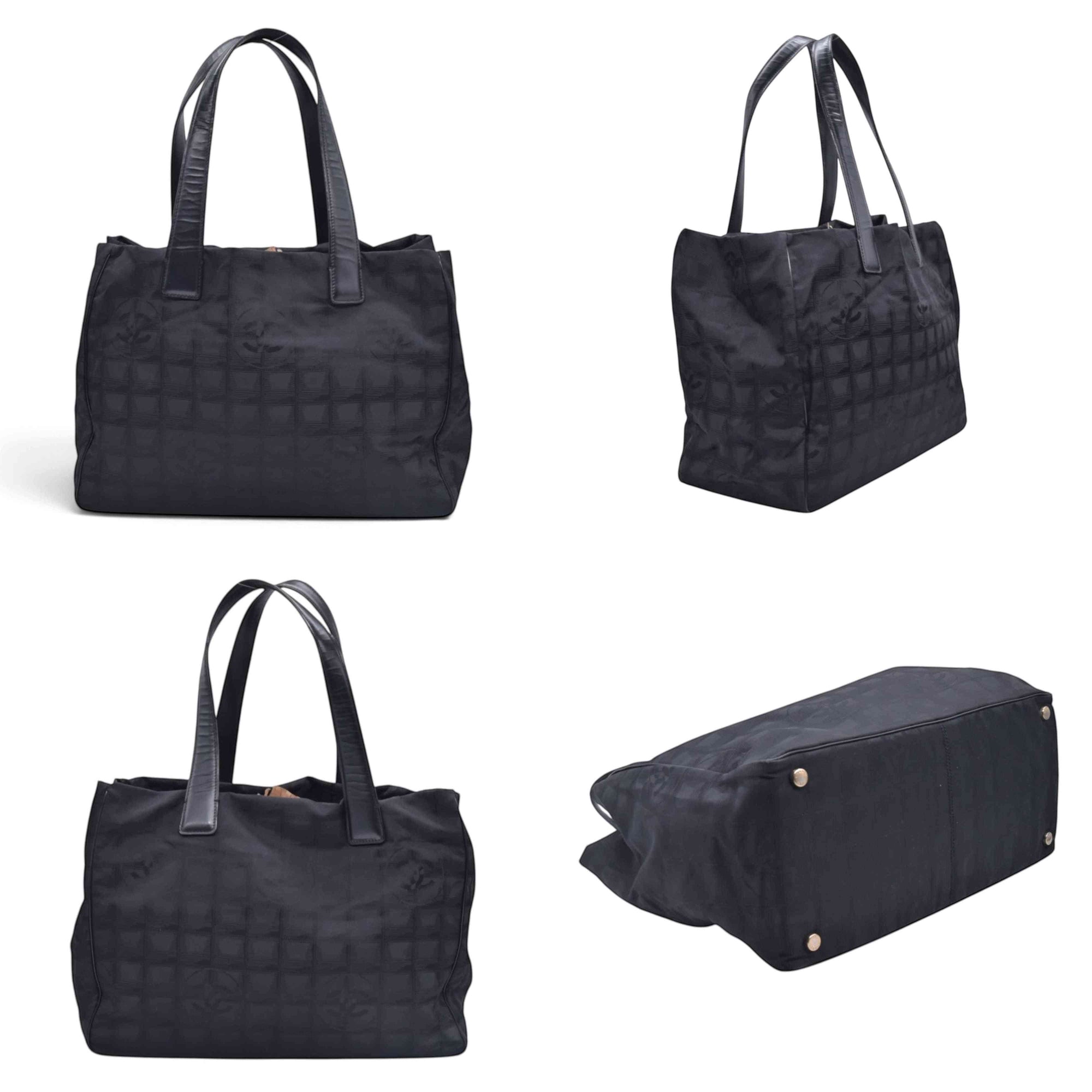 $1150 CHANEL Travel Line Jacquard Canvas Tote Bag Black CONSIGNMENT 10021352