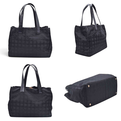 $1150 CHANEL Travel Line Jacquard Canvas Tote Bag Black CONSIGNMENT 10021352