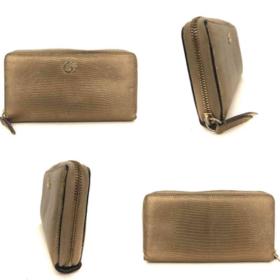 $830 Gucci GG Marmont Snake-Effect Leather Zip Around Wallet Gold