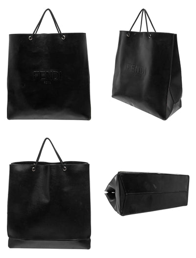$2750 2021 FENDI Roma Embossed Logo Leather Tote Bag Black Flat Shopping Bag 10020167