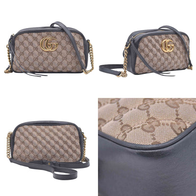 $1300 Gucci Monogram Matelasse Diagonal Small GG Marmont Chain Shoulder Bag Beige Black