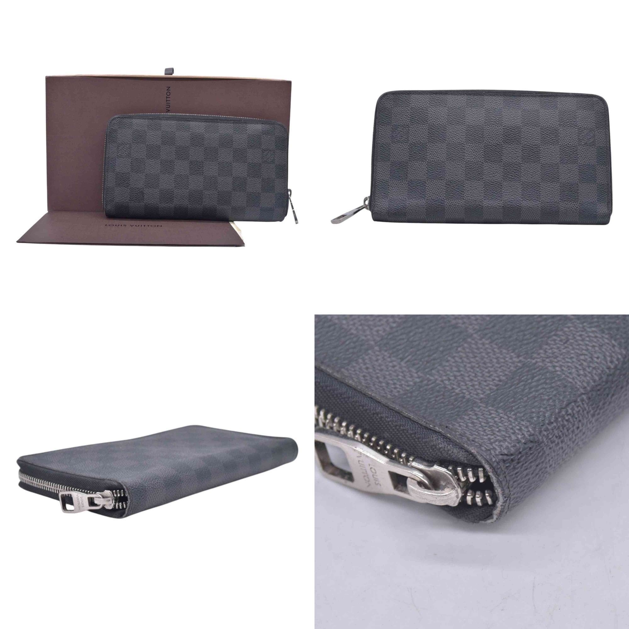 $950 LOUIS VUITTON Damier Graphite Zippy Organizer Wallet Black / Grey CONSIGNMENT 10021567