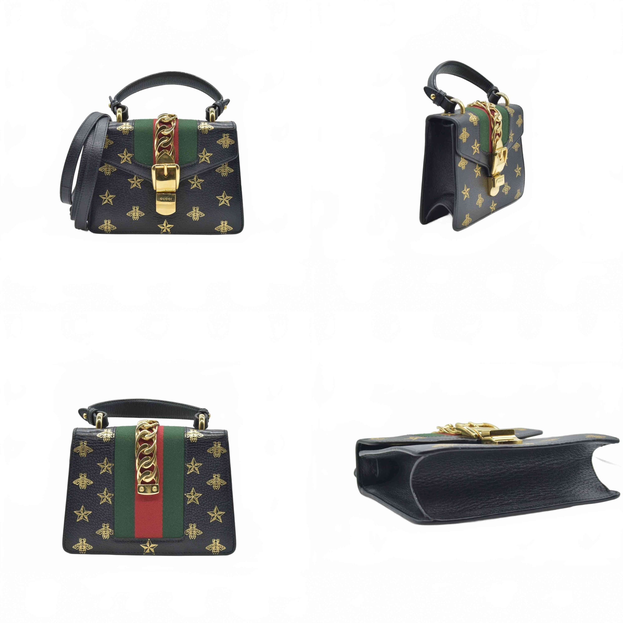 $2590 Gucci Calfskin Small Sylvie Shoulder Bag Black