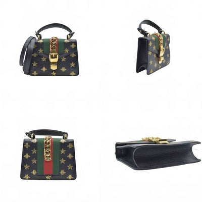 $2590 Gucci Calfskin Small Sylvie Shoulder Bag Black