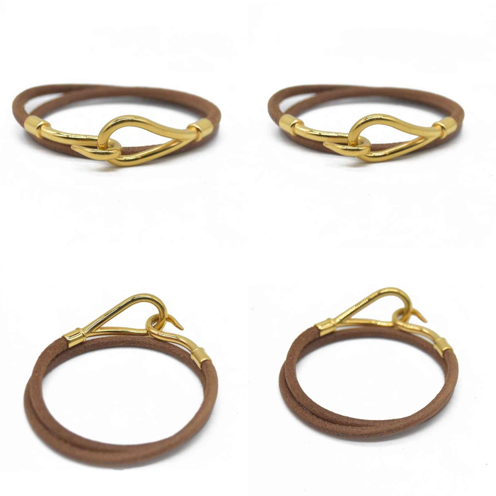 $435 Hermès Leather Jumbo Hook Double Tour Wrap Bracelet