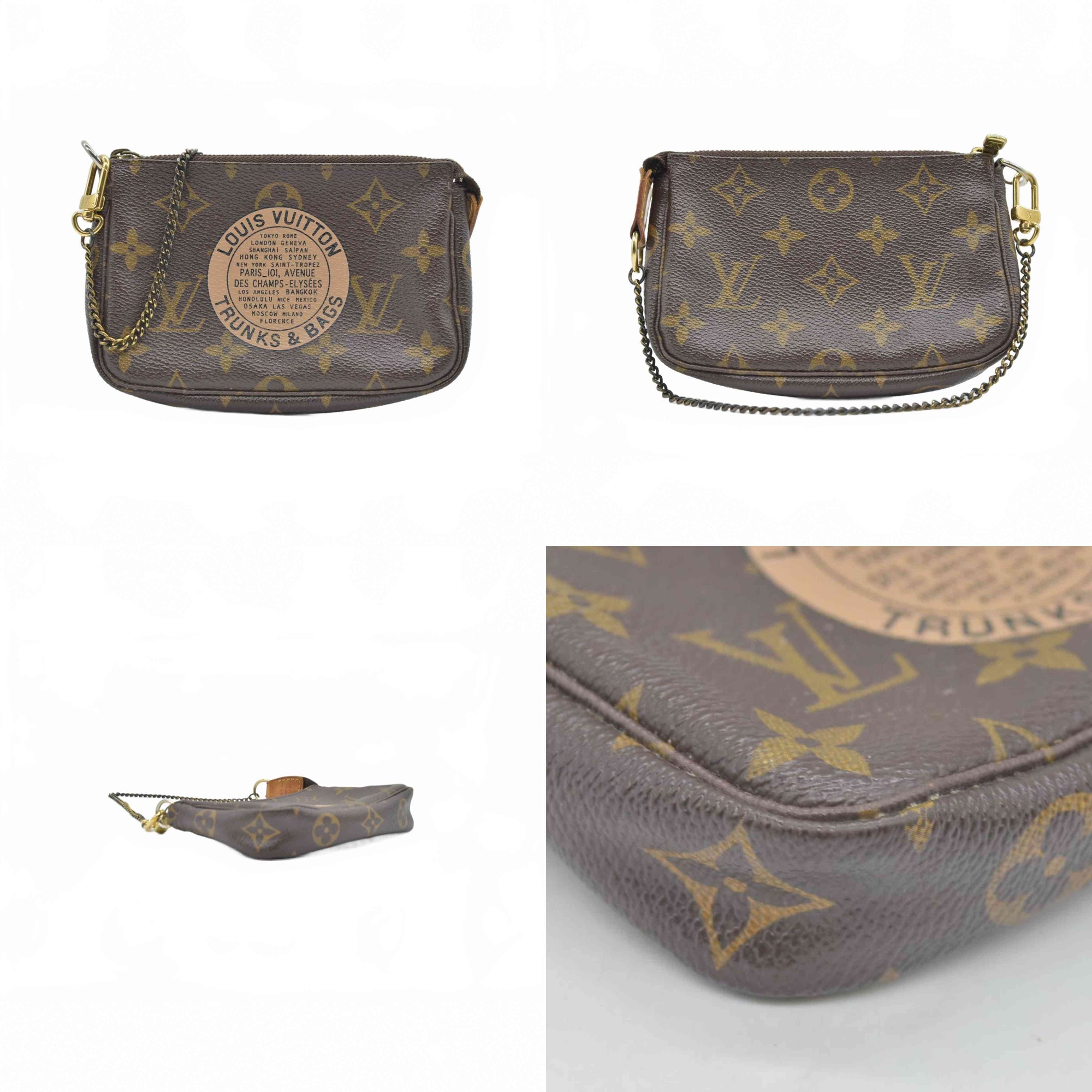 $835 2007 Louis Vuitton Monogram Complice Trunks and Bags Mini Pochette Accessories Beige FL3077