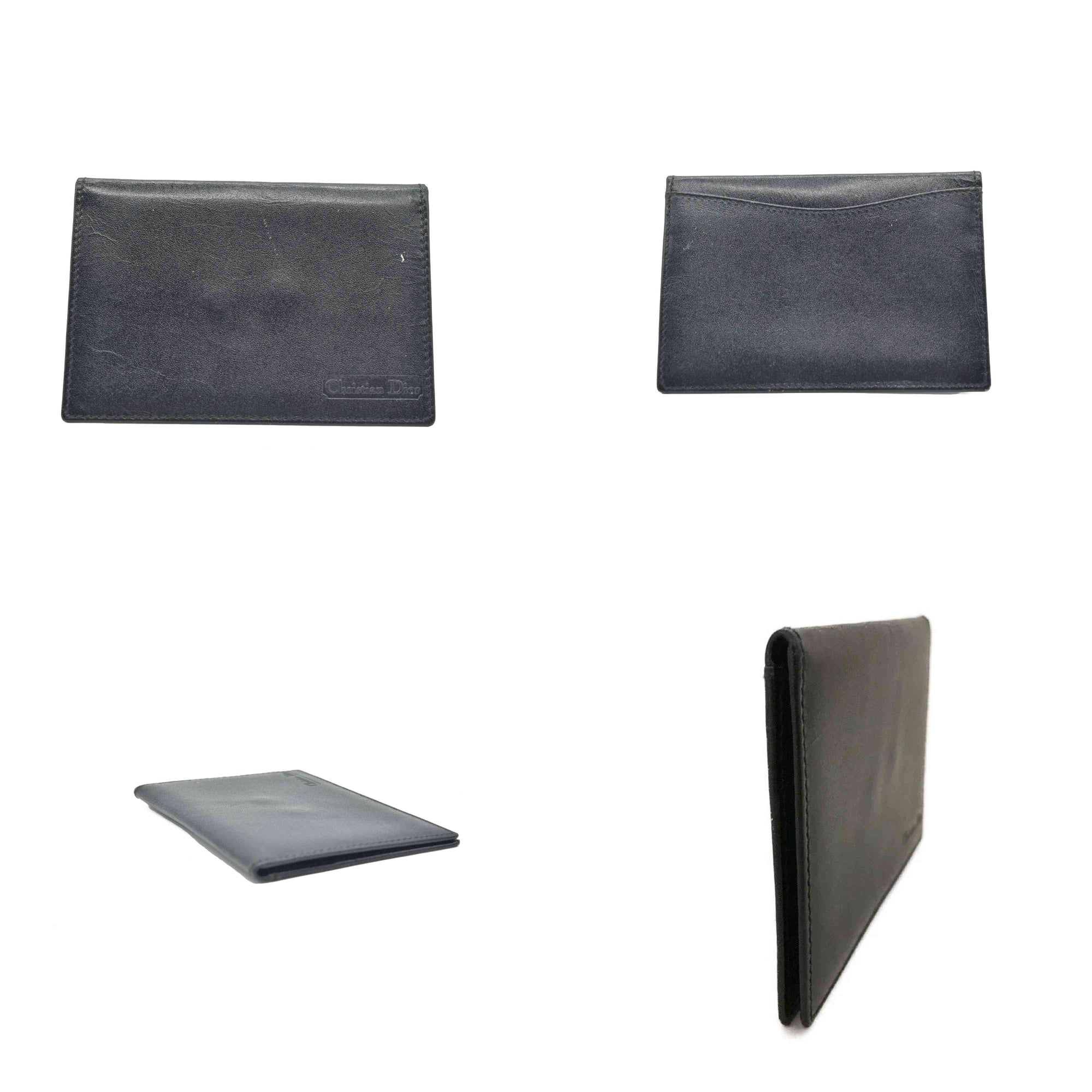 $450 CHRISTIAN DIOR Grained Calfskin Logo Card Case Black