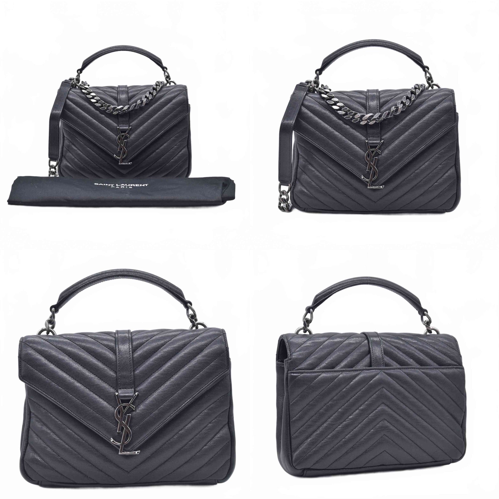 $2750 2016 Saint Laurent Sheepskin Matelasse Chevron Monogram Medium College Bag Black 10021141