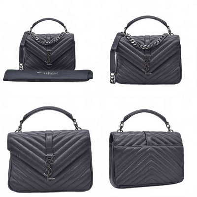 $2750 2016 Saint Laurent Sheepskin Matelasse Chevron Monogram Medium College Bag Black 10021141