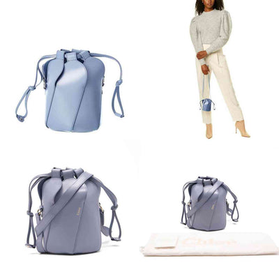 Chloe Bucket Tulip Mini Cross Body Blue Leather Shoulder Bag