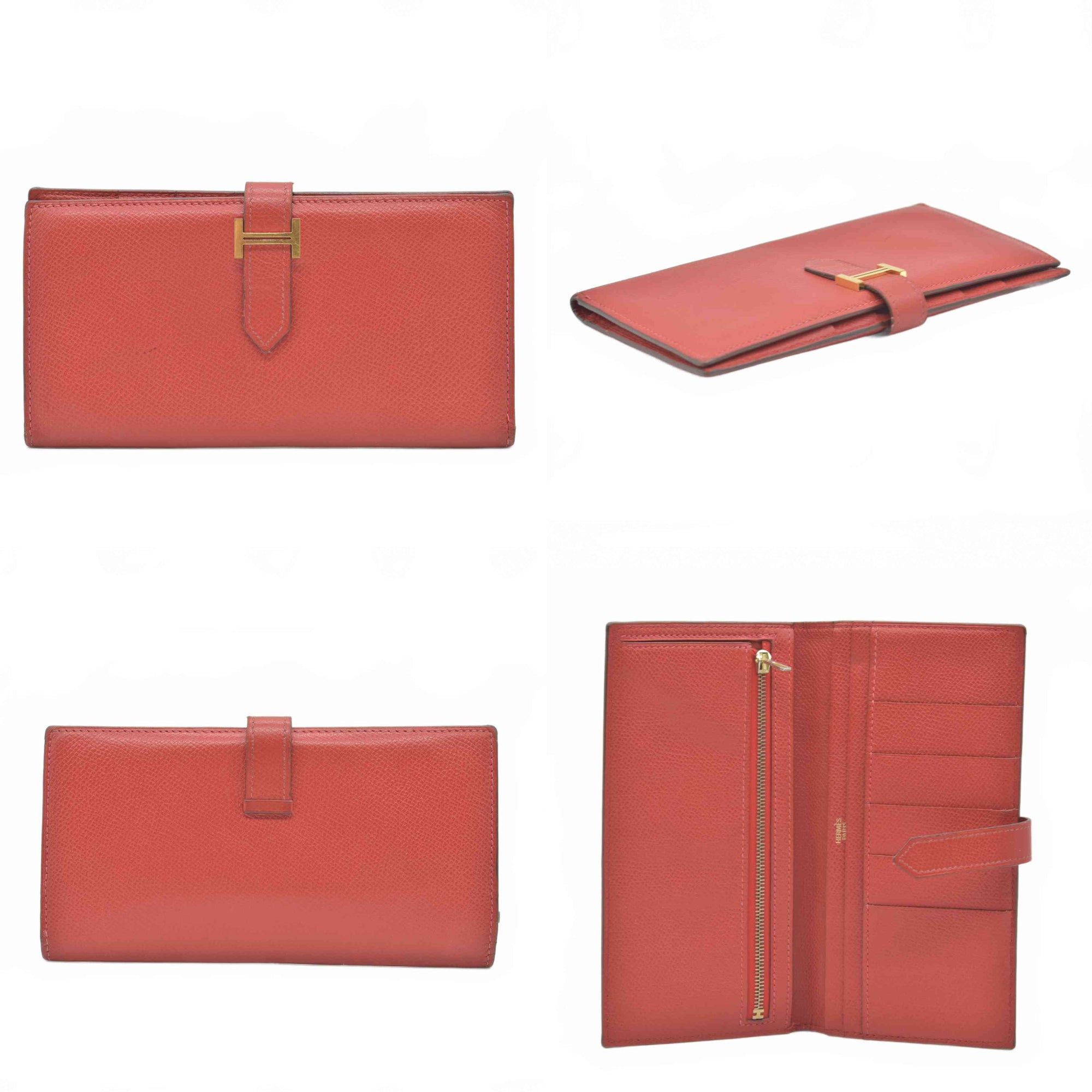 $4100 Hermes Epsom Bearn Gusset Wallet Rouge