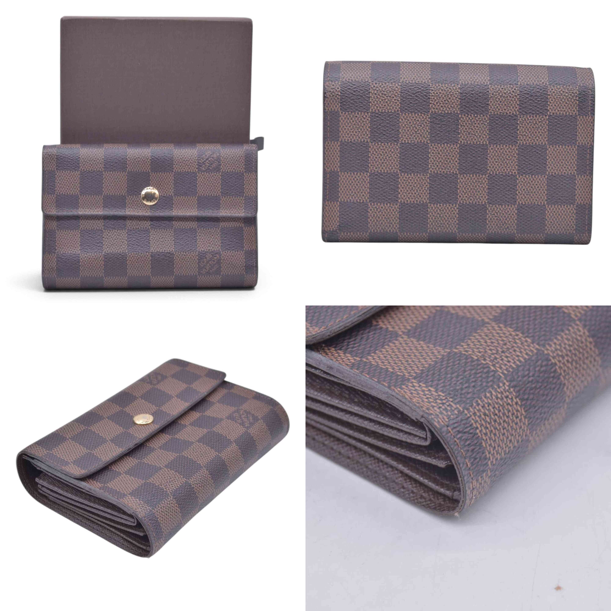$680 LOUIS VUITTON Damier Ebene Portefeuille Trevi Compact Wallet Brown CONSIGNMENT 10021510