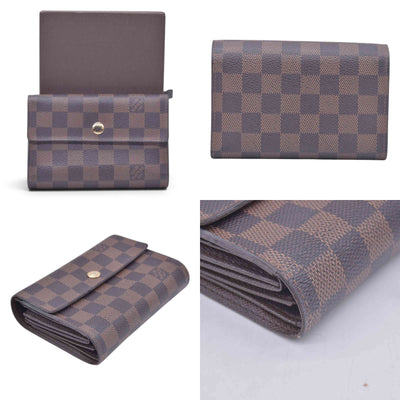 $680 LOUIS VUITTON Damier Ebene Portefeuille Trevi Compact Wallet Brown CONSIGNMENT 10021510