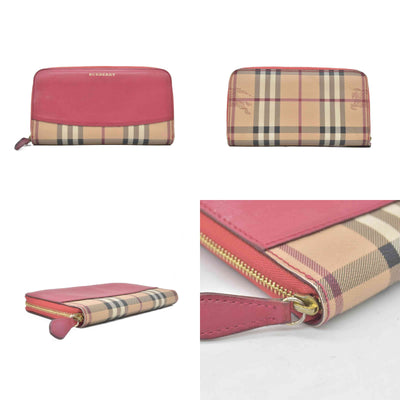 Burberry Grainy Calfskin House Check Elmore Zip Around Wallet Russet Red CONSIGNMENT