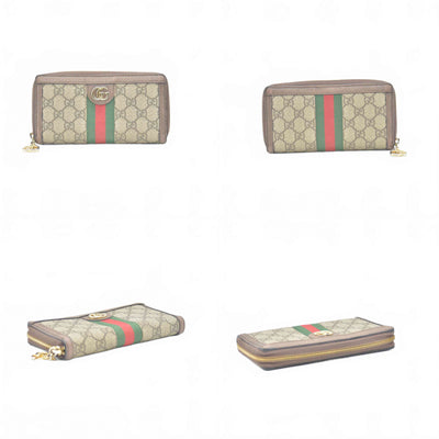 $770 Gucci GG Ophidia Zip Around Wallet Beige Brown Canvas CONSIGNMENT