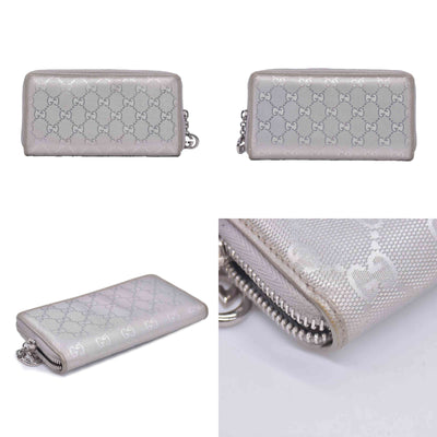 $770 2005 GUCCI GG Monogram Canvas GG Monogram Zip Around Wallet Wallet Metallic Grey CONSIGNMENT 10020940