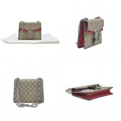 $2600 Gucci GG Supreme Monogram Suede Cudu Medium Dionysus Shoulder Bag Beige Ebony Vulcanic Red CONSIGNMENT