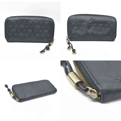 JIMMY CHOO Zip Around Leather Long Wallet Black with Star Studs