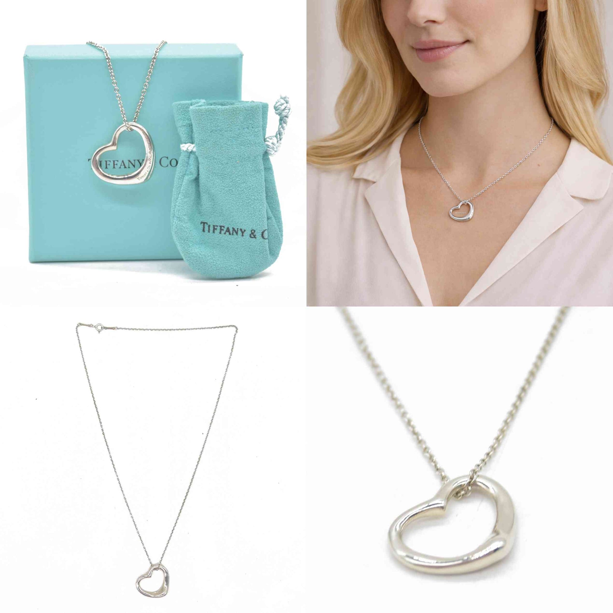$650 Tiffany & Co Elsa Peretti Open Heart Necklace – Larger 25mm Medium – Sterling Silver