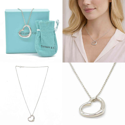 $650 Tiffany & Co Elsa Peretti Open Heart Necklace – Larger 25mm Medium – Sterling Silver