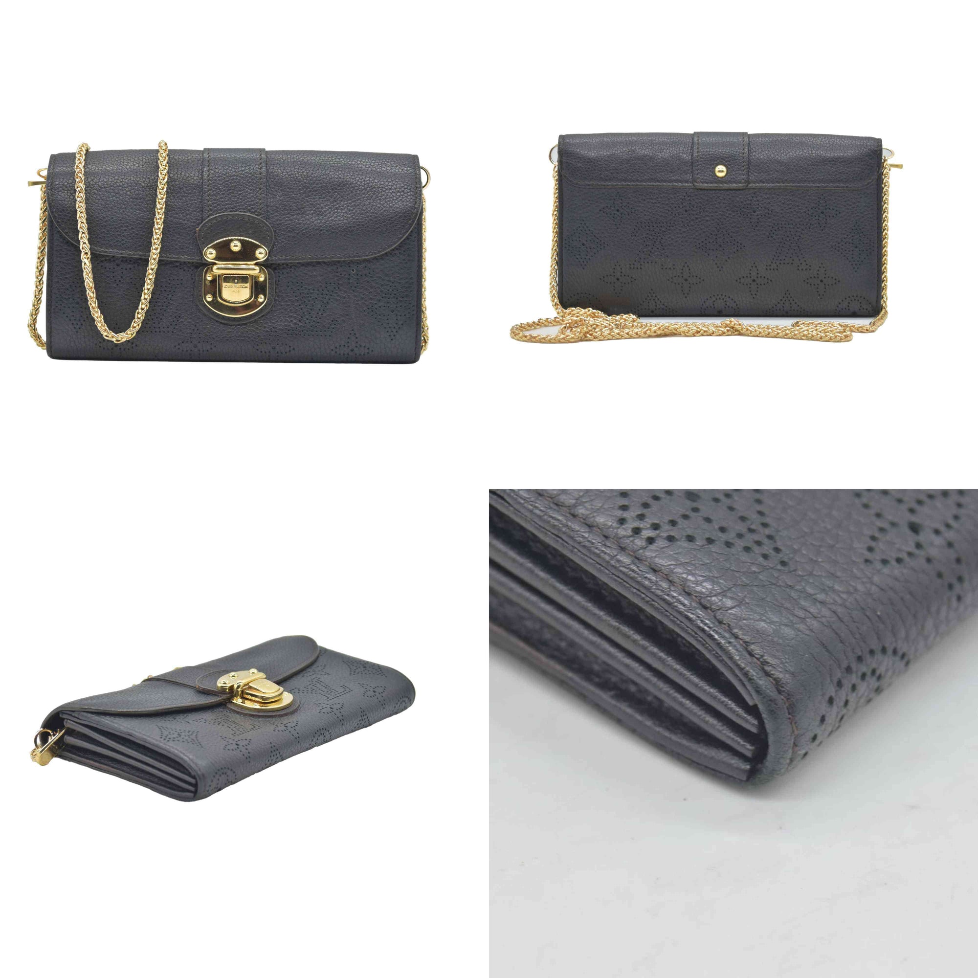 $1130 2014 Louis Vuitton Mahina Amelia Wallet Black CONSIGNMENT TN0184