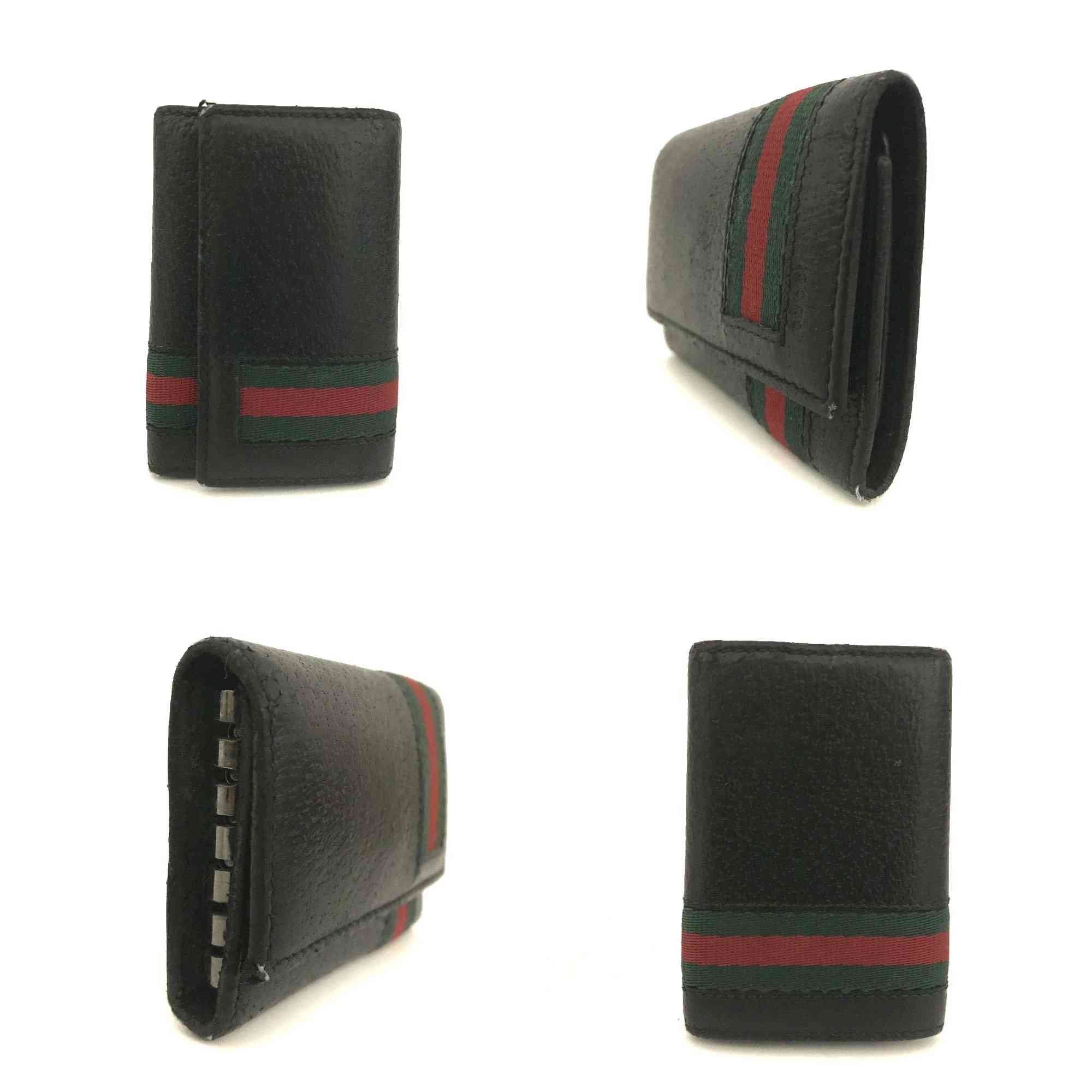 $350 GUCCI Sherry Line Leather 6 Ring Key Case Black