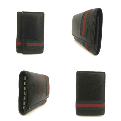 $350 GUCCI Sherry Line Leather 6 Ring Key Case Black