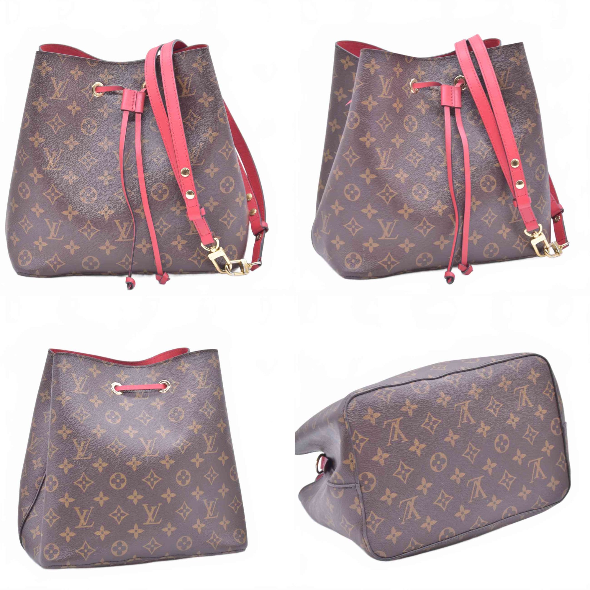 $2370 2018 USA LOUIS VUITTON Monogram Neonoe MM Bucket Bag Red CONSIGNMENT 10021439 SD4118