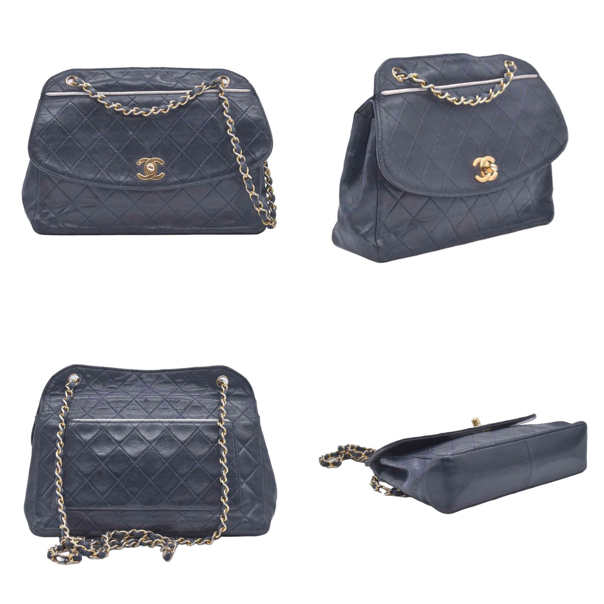 Chanel 1989-1991 Navy Lambskin Quilted Flap Bag 24k Gold Hardware CONSIGNMENT