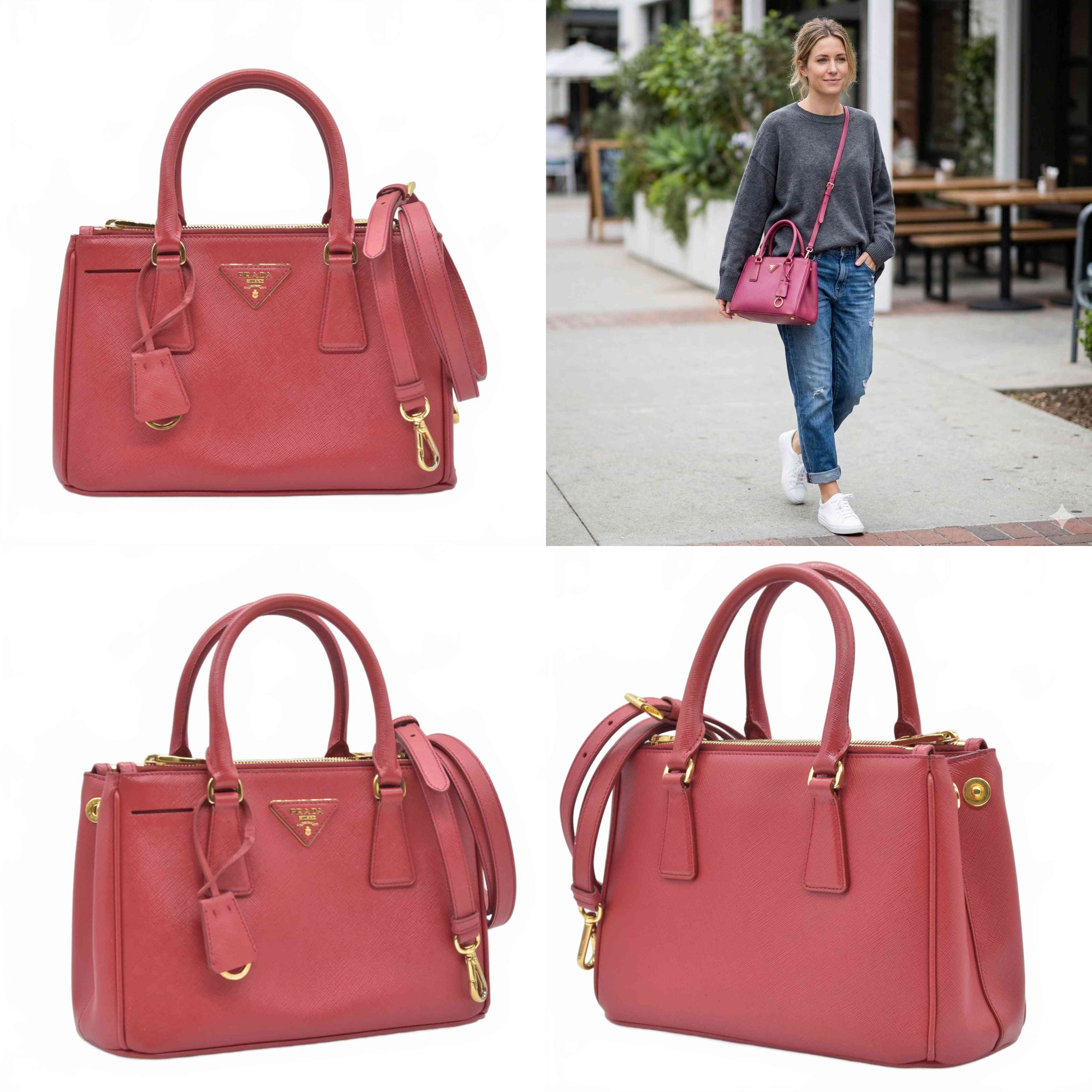 $4700 Prada Saffiano Mini Galleria Double Zip Tote Fuxia