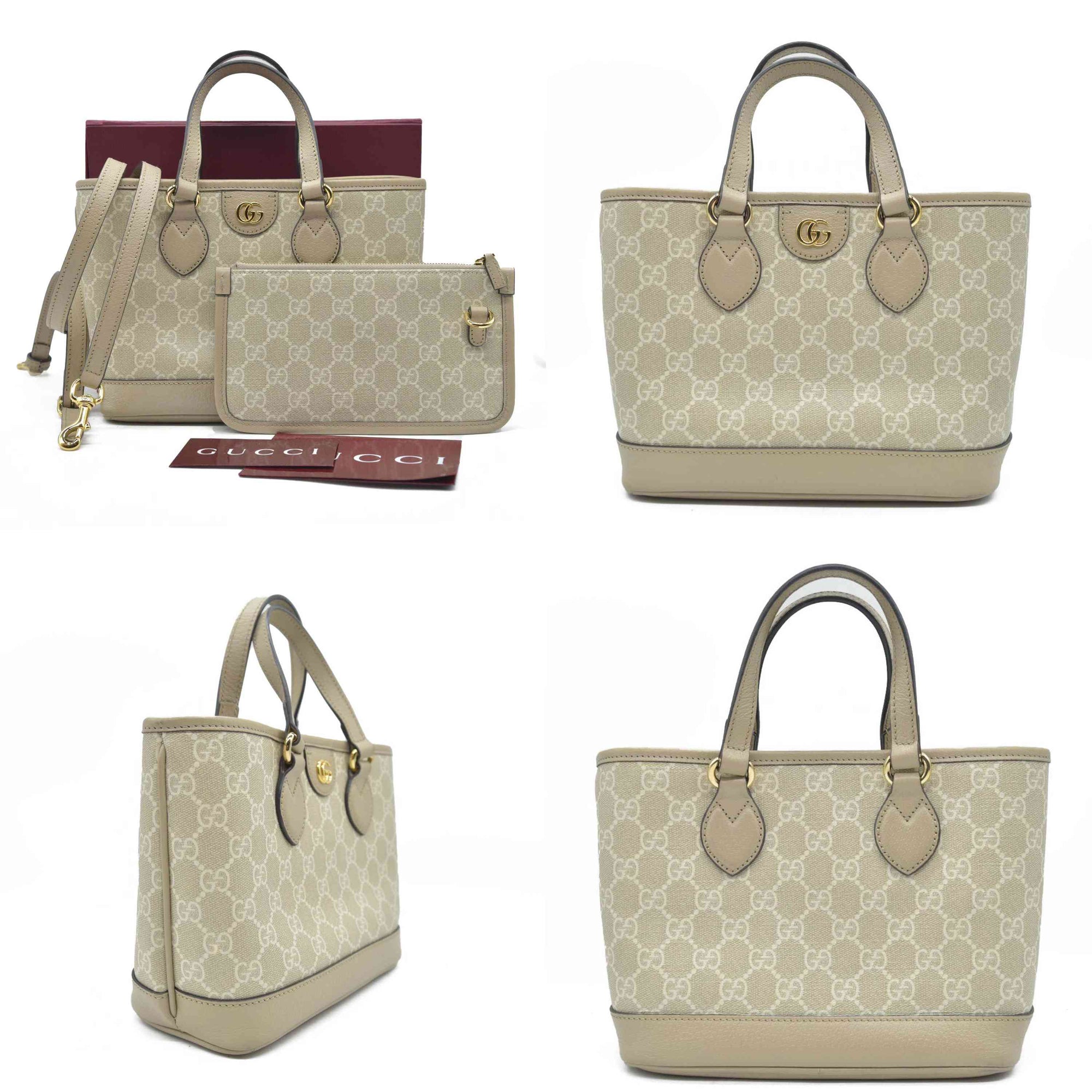 Gucci GG Supreme Monogram Textured Dollar Calfskin Mini Ophidia Shoulder Tote Bag Bag Beige Mystic White Oatmeal