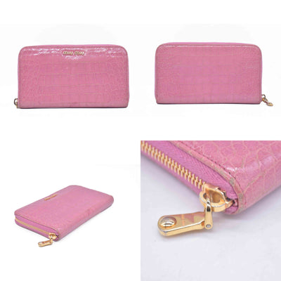 $545 Miu Miu  Vernice Crocodile Embossed Calfskin Zip Around Wallet Antico CONSIGNMENT