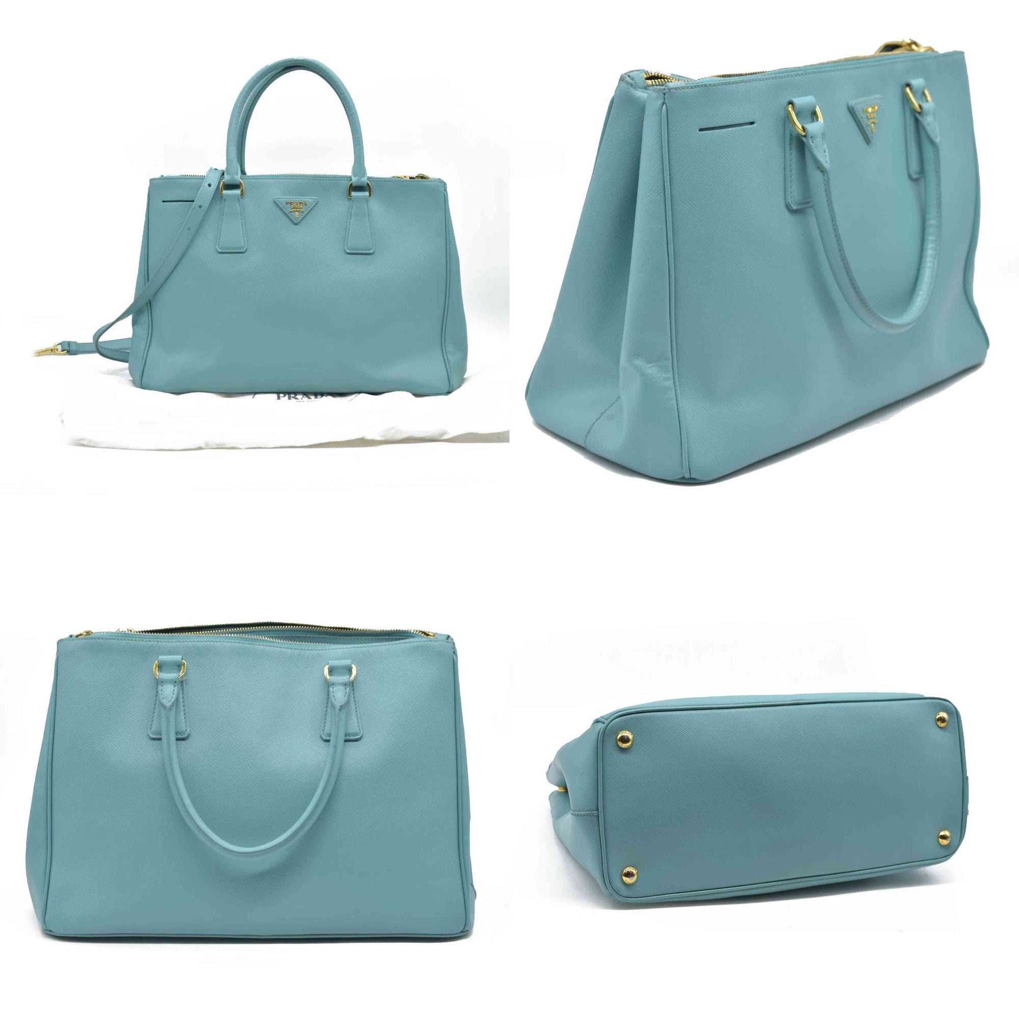 $4600 Prada Medium Saffiano Lux Galleria Double Zip Tote Teal