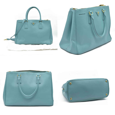 $4600 Prada Medium Saffiano Lux Galleria Double Zip Tote Teal