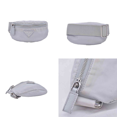 $925 Prada Triangle Plate Wrist Pouch Silver