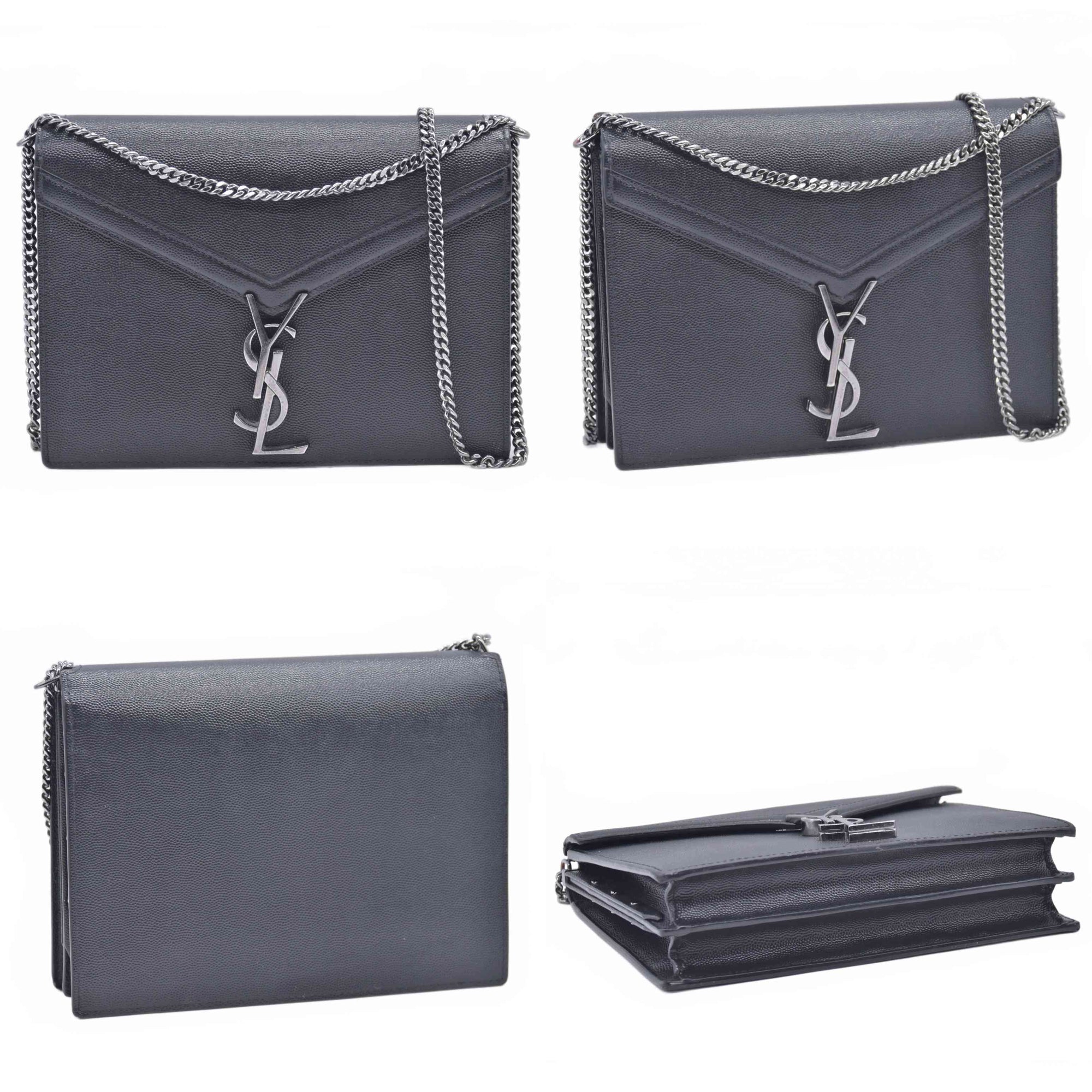 $2850 2019 SAINT LAURENT Grain De Poudre Monogram Cassandra Clasp Bag Black 10021090