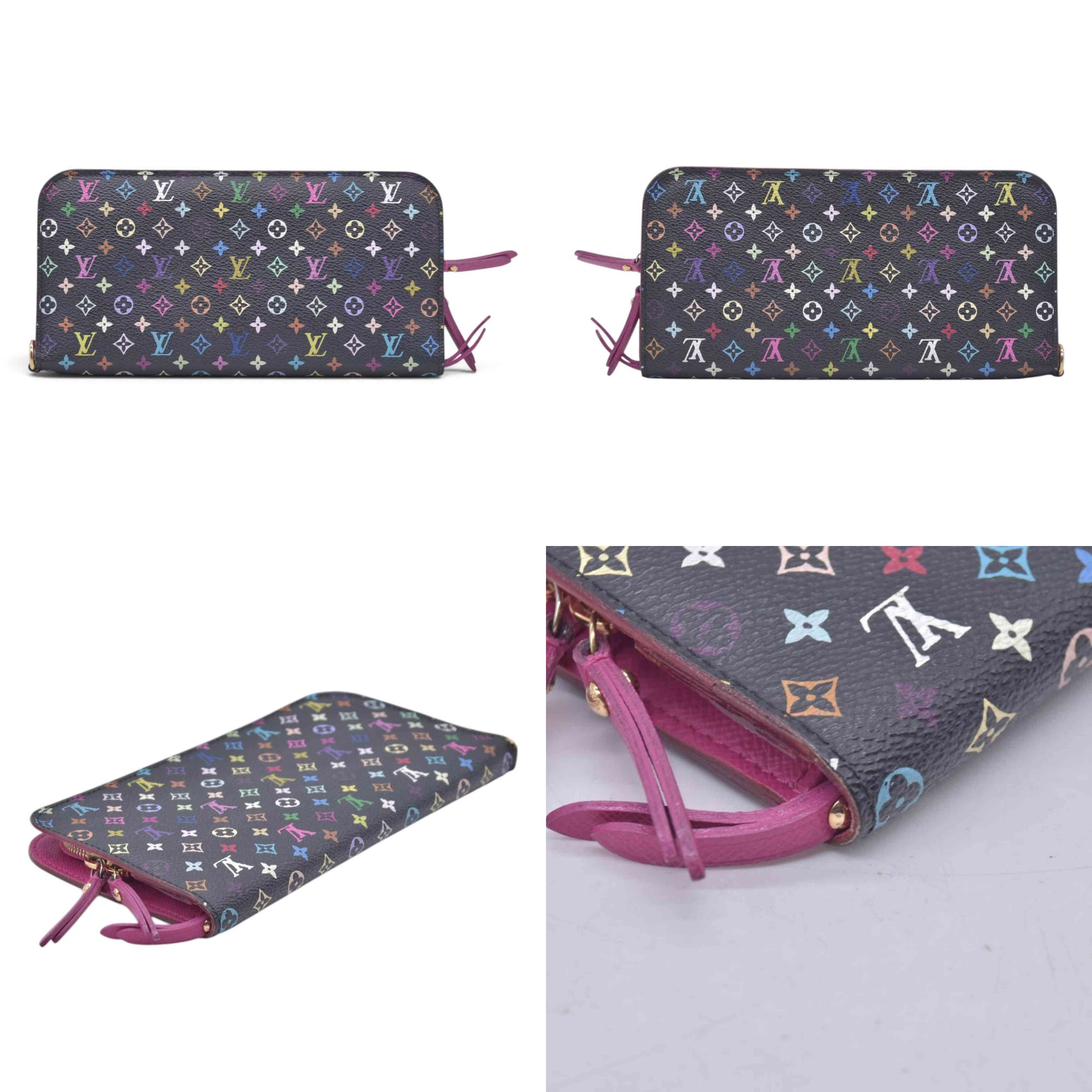 $829 LOUIS VUITTON Monogram Multicolore Insolite Wallet Black / Grenade Pink CONSIGNMENT 10021558
