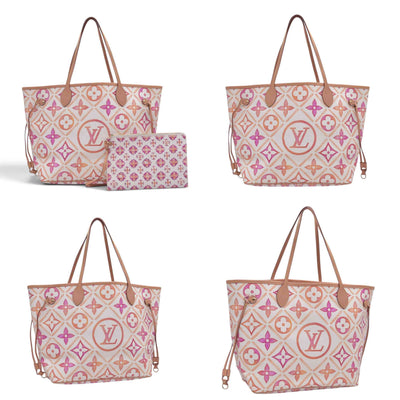 $3100 LOUIS VUITTON Monogram Resort Tile Neverfull MM Rose Clair Pink RFID 10021362