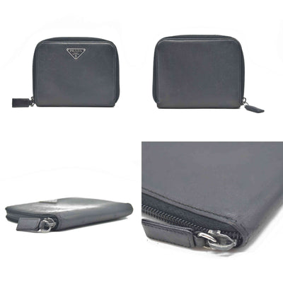 $725 Prada Logo Plaque Saffiano Wallet Black CONSIGNMENT 10020874