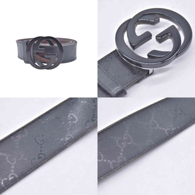 $490 GUCCI Imprime Monogram Interlocking G Buckle Belt Black Dark Grey CONSIGNMENT 10021426