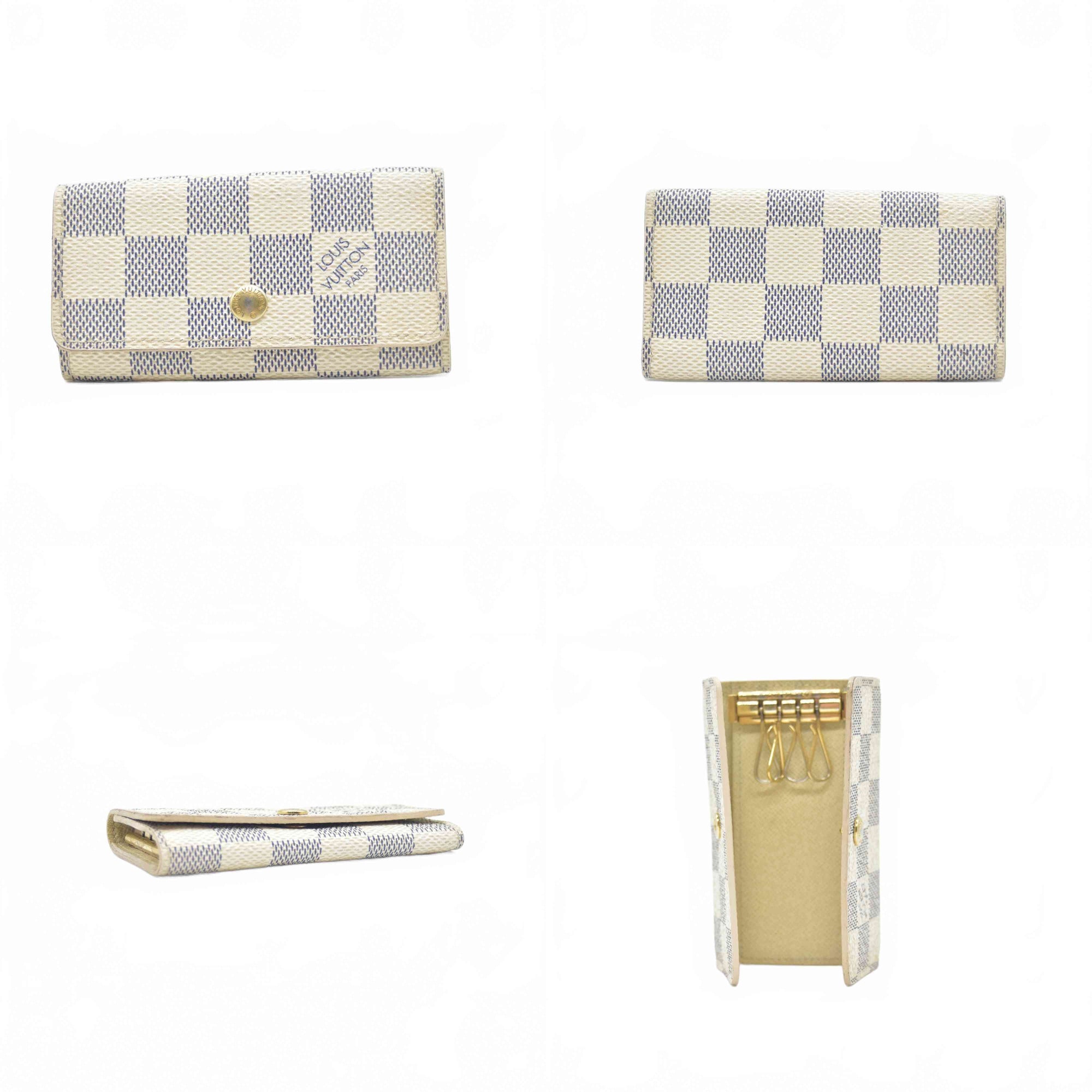 $345 Louis Vuitton Damier Azur Multicles 4 Ring Key Case White CT1153 CONSIGNMENT