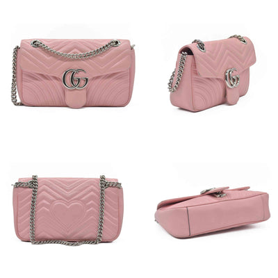 $2600 Gucci Calfskin Matelasse Small GG Marmont Shoulder Bag Wild Rose