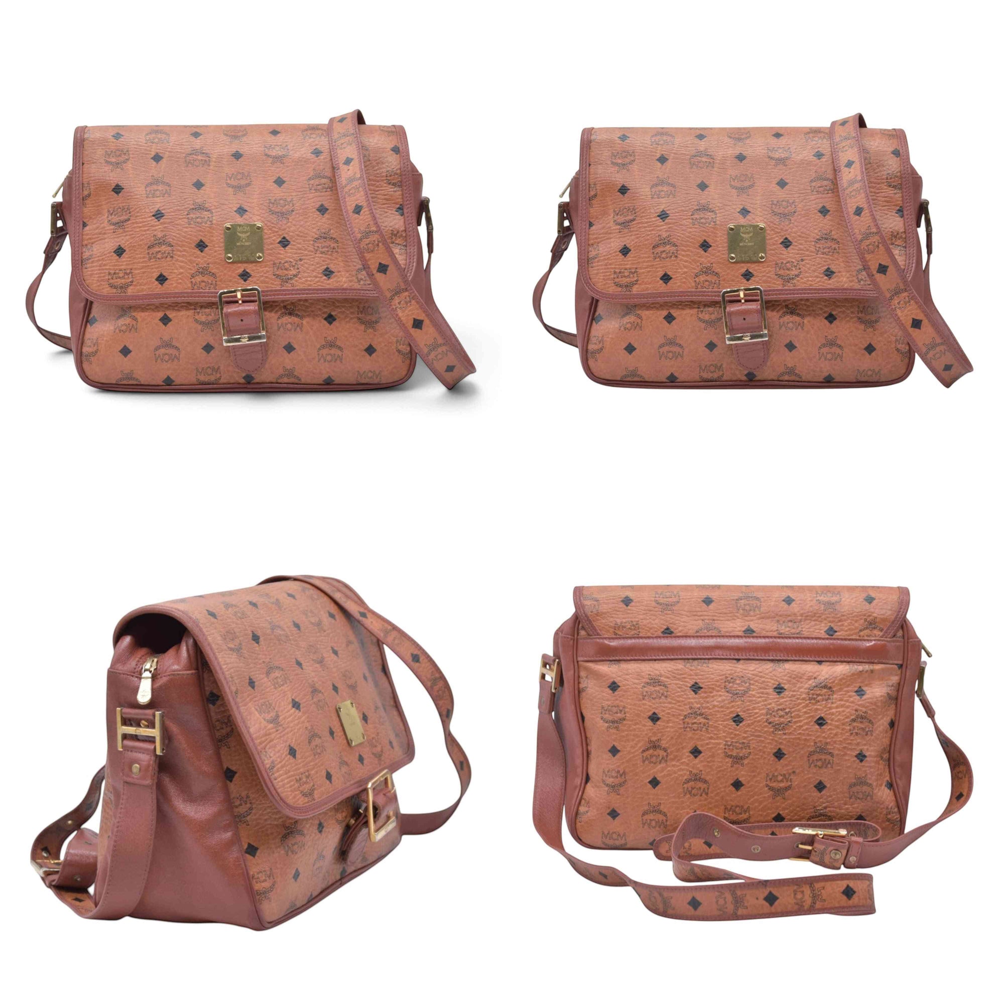 $980 MCM Visetos Flap Messenger Bag Cognac CONSIGNMENT 10021348