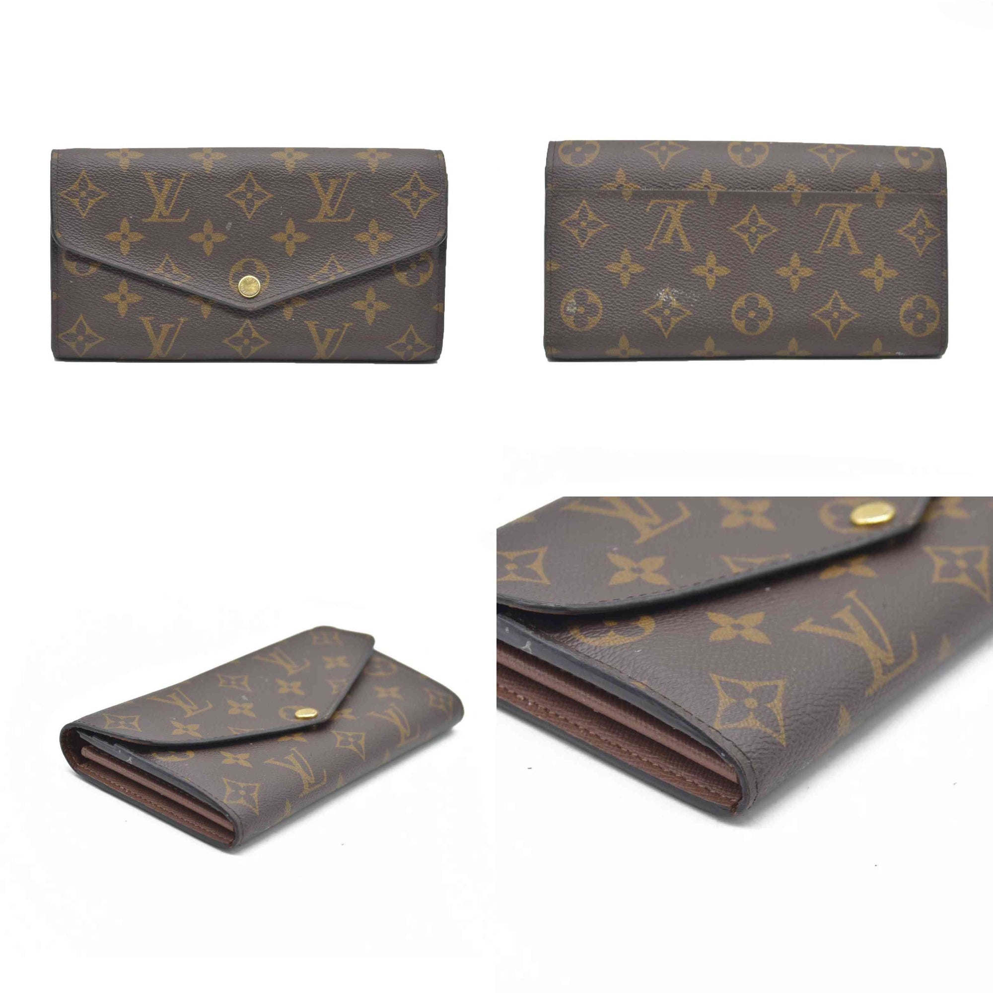 $725 Louis Vuitton Monogram Portefeiulle Sarah Long Bifold Wallet Brown SD0250