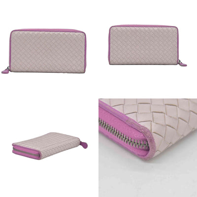 $760 Bottega Veneta Nappa Intrecciato Zip Around Wallet Bicolor Purple Pink CONSIGNMENT