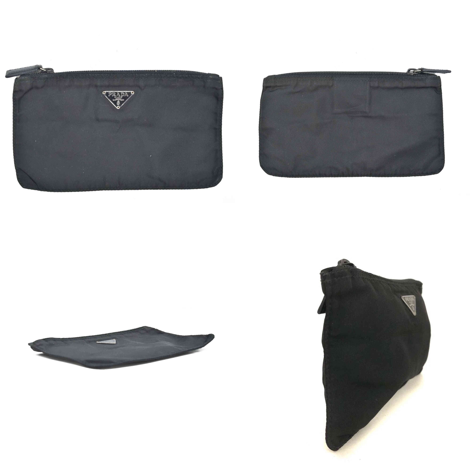 $650 PRADA Logo Plate Nylon Cosmetic Pouch Bag Black